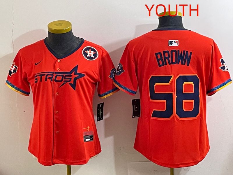 Youth Houston Astros #58 Brown Orange Fourth generation Joint Name 2025 Nike MLB Jersey style 6